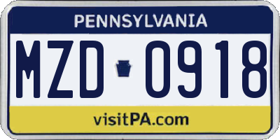 PA license plate MZD0918
