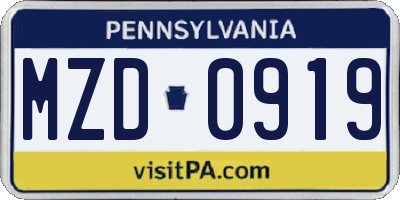 PA license plate MZD0919