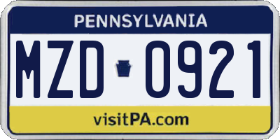 PA license plate MZD0921