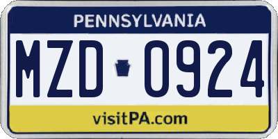 PA license plate MZD0924