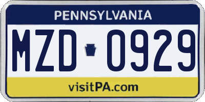 PA license plate MZD0929