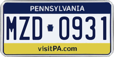 PA license plate MZD0931
