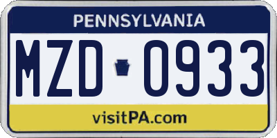 PA license plate MZD0933