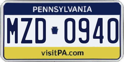 PA license plate MZD0940