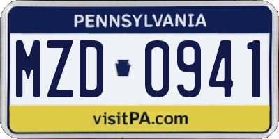PA license plate MZD0941