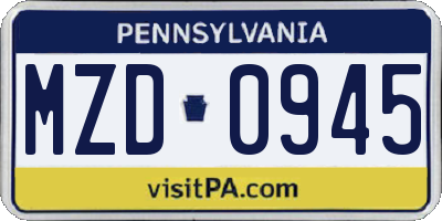 PA license plate MZD0945