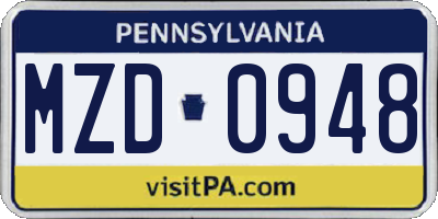 PA license plate MZD0948