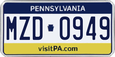 PA license plate MZD0949