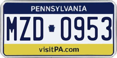 PA license plate MZD0953