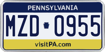PA license plate MZD0955
