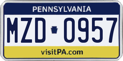 PA license plate MZD0957