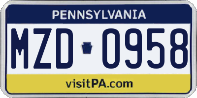 PA license plate MZD0958
