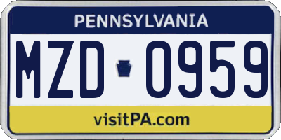 PA license plate MZD0959