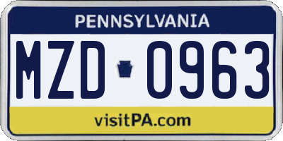 PA license plate MZD0963