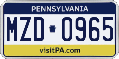PA license plate MZD0965