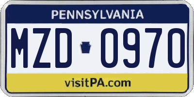 PA license plate MZD0970