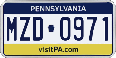 PA license plate MZD0971
