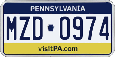 PA license plate MZD0974