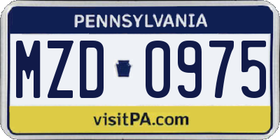 PA license plate MZD0975