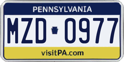 PA license plate MZD0977