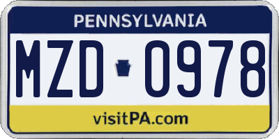PA license plate MZD0978