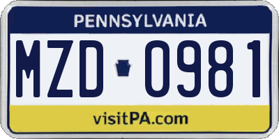 PA license plate MZD0981