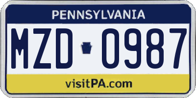 PA license plate MZD0987