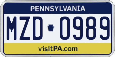 PA license plate MZD0989