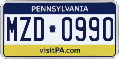 PA license plate MZD0990