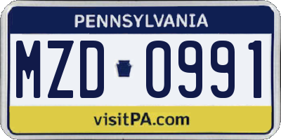 PA license plate MZD0991
