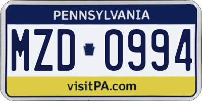 PA license plate MZD0994