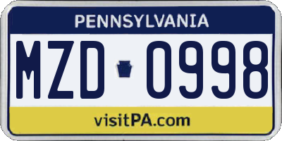 PA license plate MZD0998