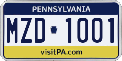 PA license plate MZD1001