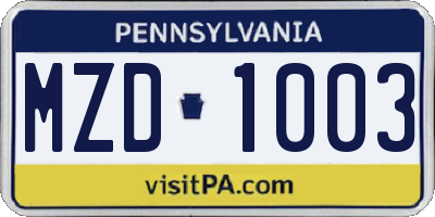 PA license plate MZD1003