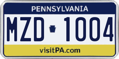 PA license plate MZD1004