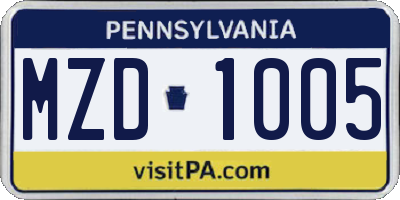 PA license plate MZD1005