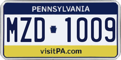 PA license plate MZD1009