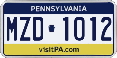 PA license plate MZD1012
