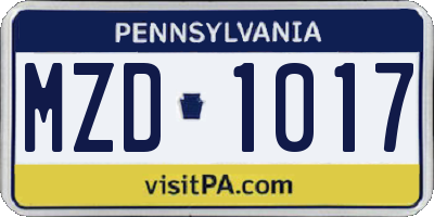 PA license plate MZD1017