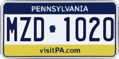 PA license plate MZD1020