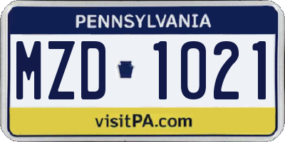 PA license plate MZD1021