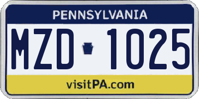 PA license plate MZD1025