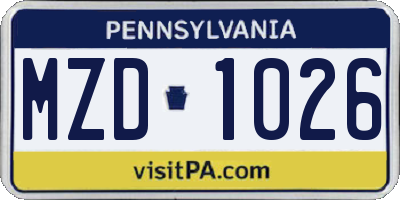 PA license plate MZD1026