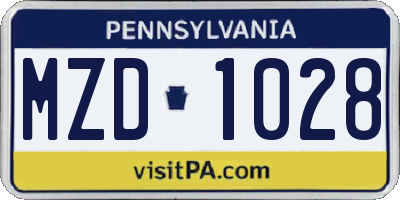 PA license plate MZD1028