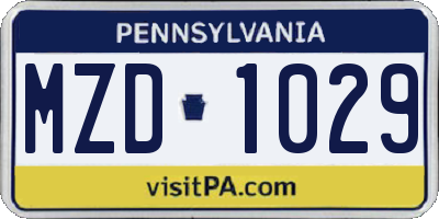 PA license plate MZD1029