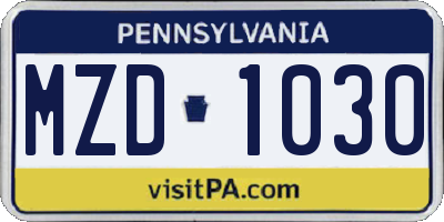 PA license plate MZD1030