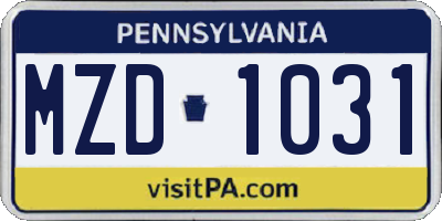 PA license plate MZD1031