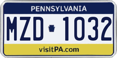 PA license plate MZD1032
