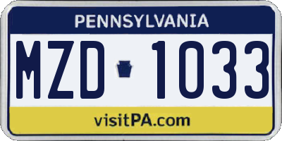 PA license plate MZD1033
