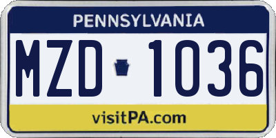 PA license plate MZD1036